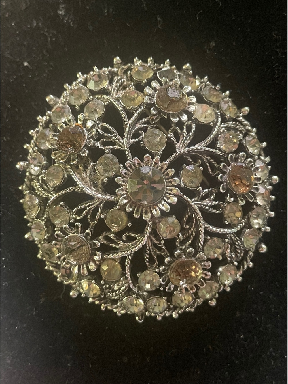 Vintage Silver-tone Rhinestone Brooch